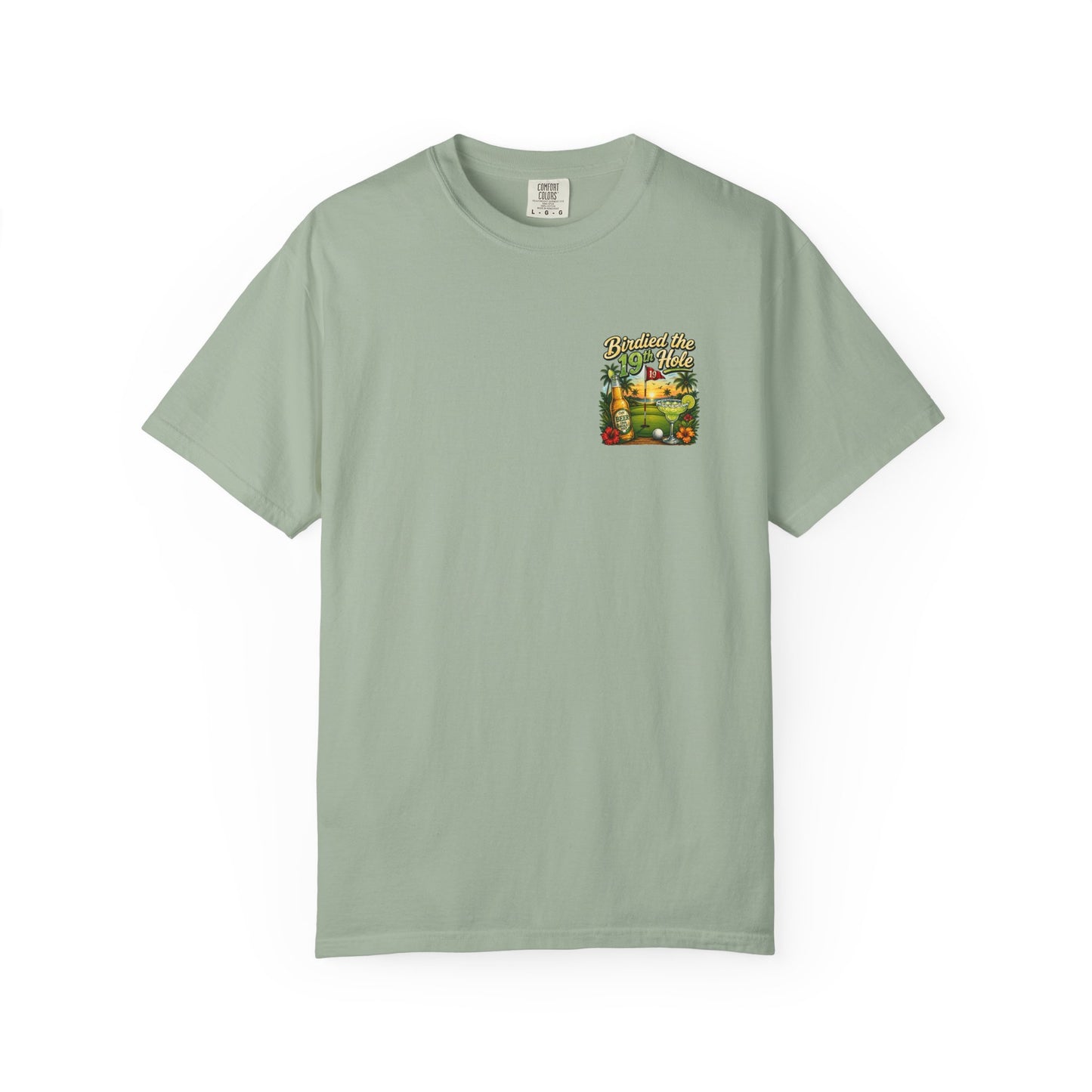 Golf T-Shirt — 'Birdied the 19th Hole' Tropical Golf Beer Design