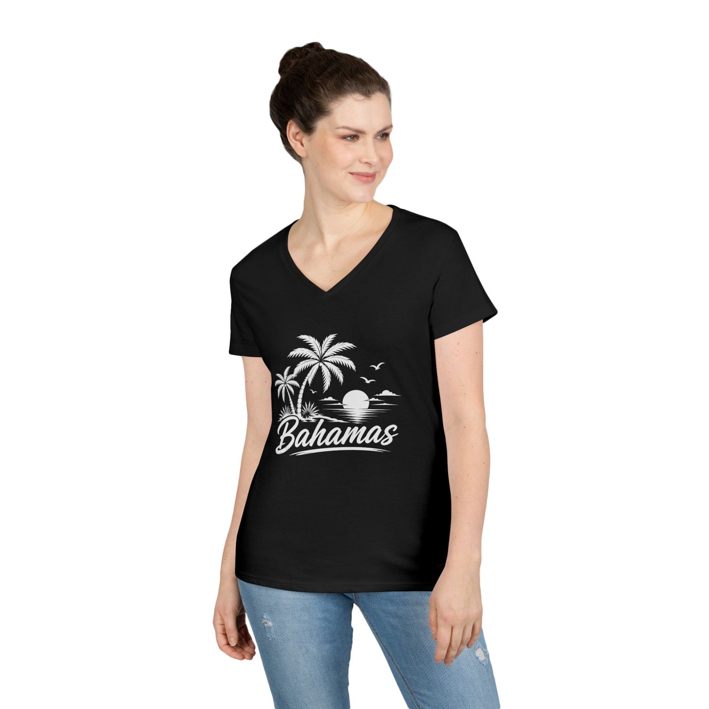 Bahamas Palm Beach V-Neck Tee — Ladies' Tropical Vacation T-Shirt
