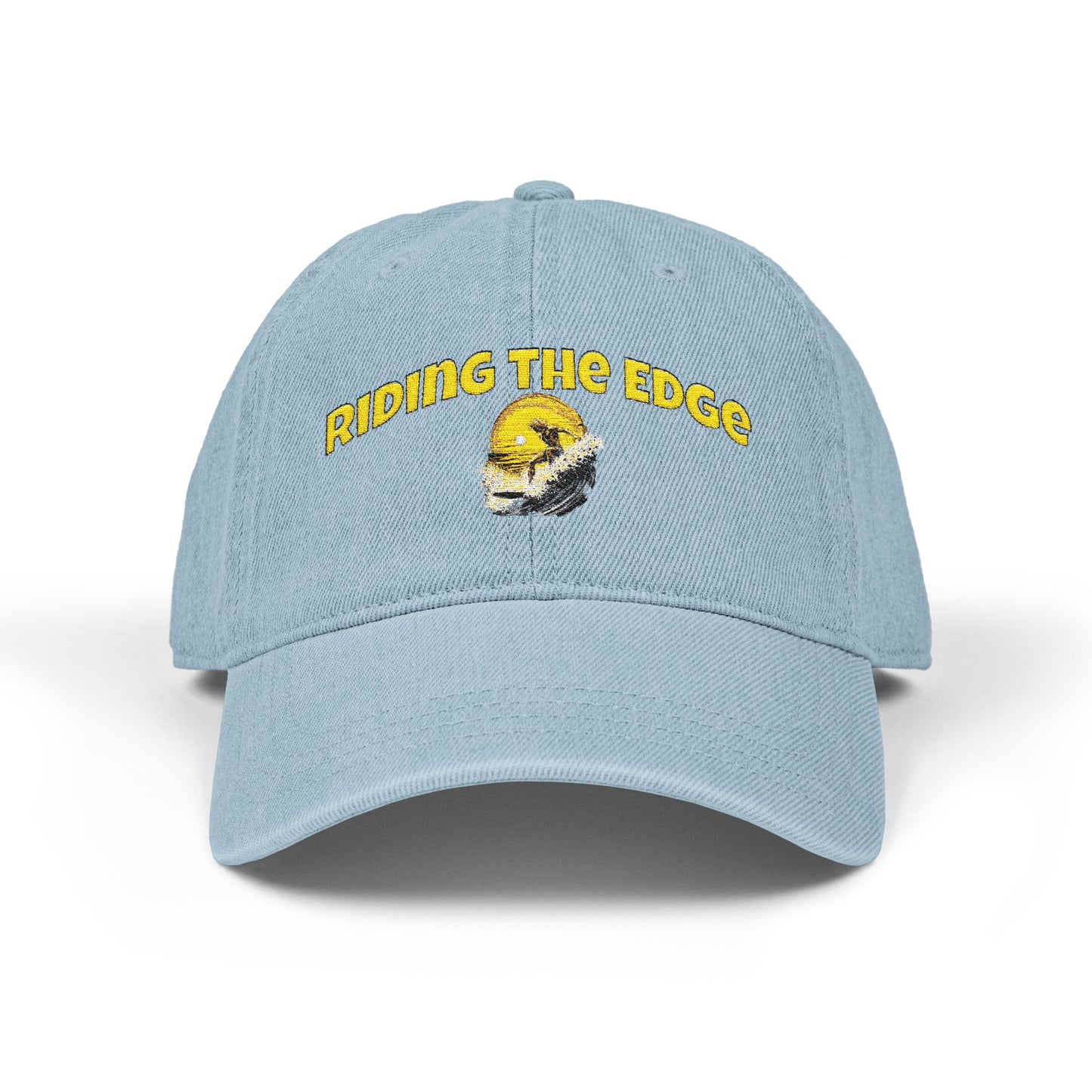 Light blue cap with 'Riding the Edge' text and graphic on a white background