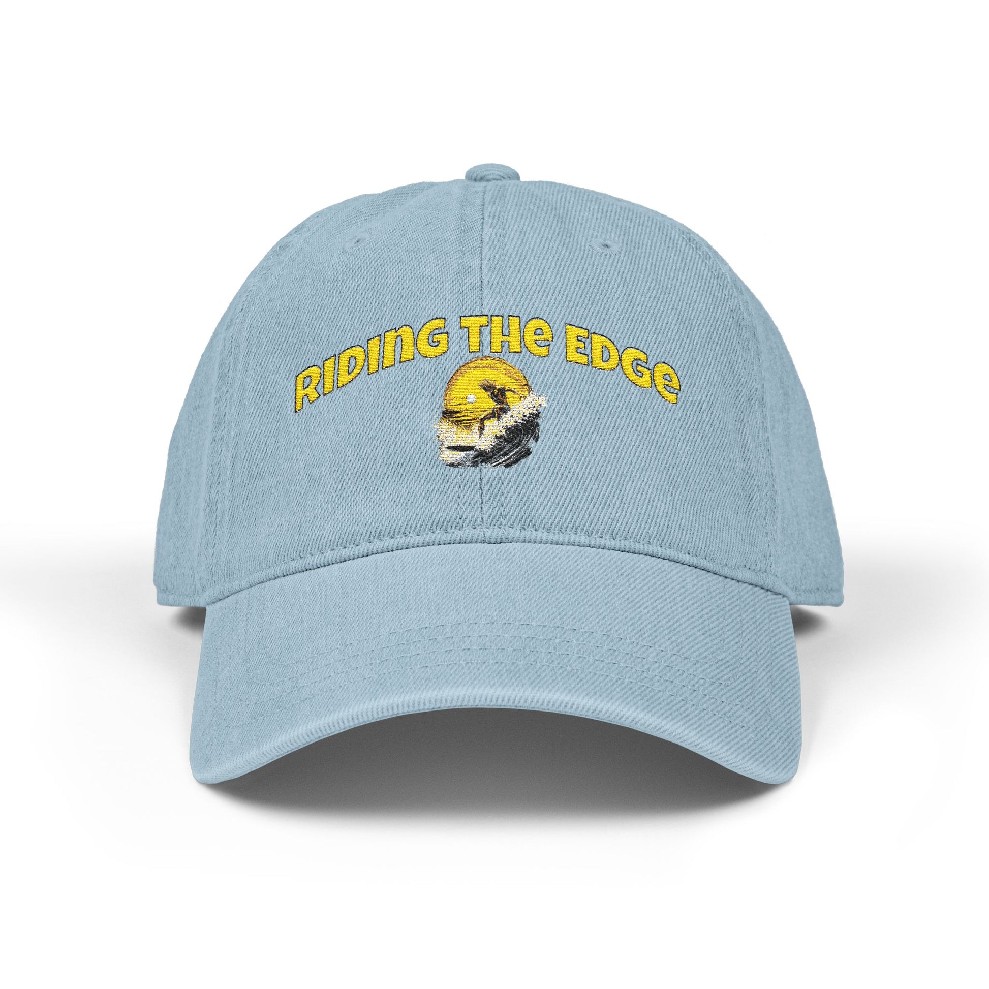 Light blue cap with 'Riding the Edge' text and graphic on a white background