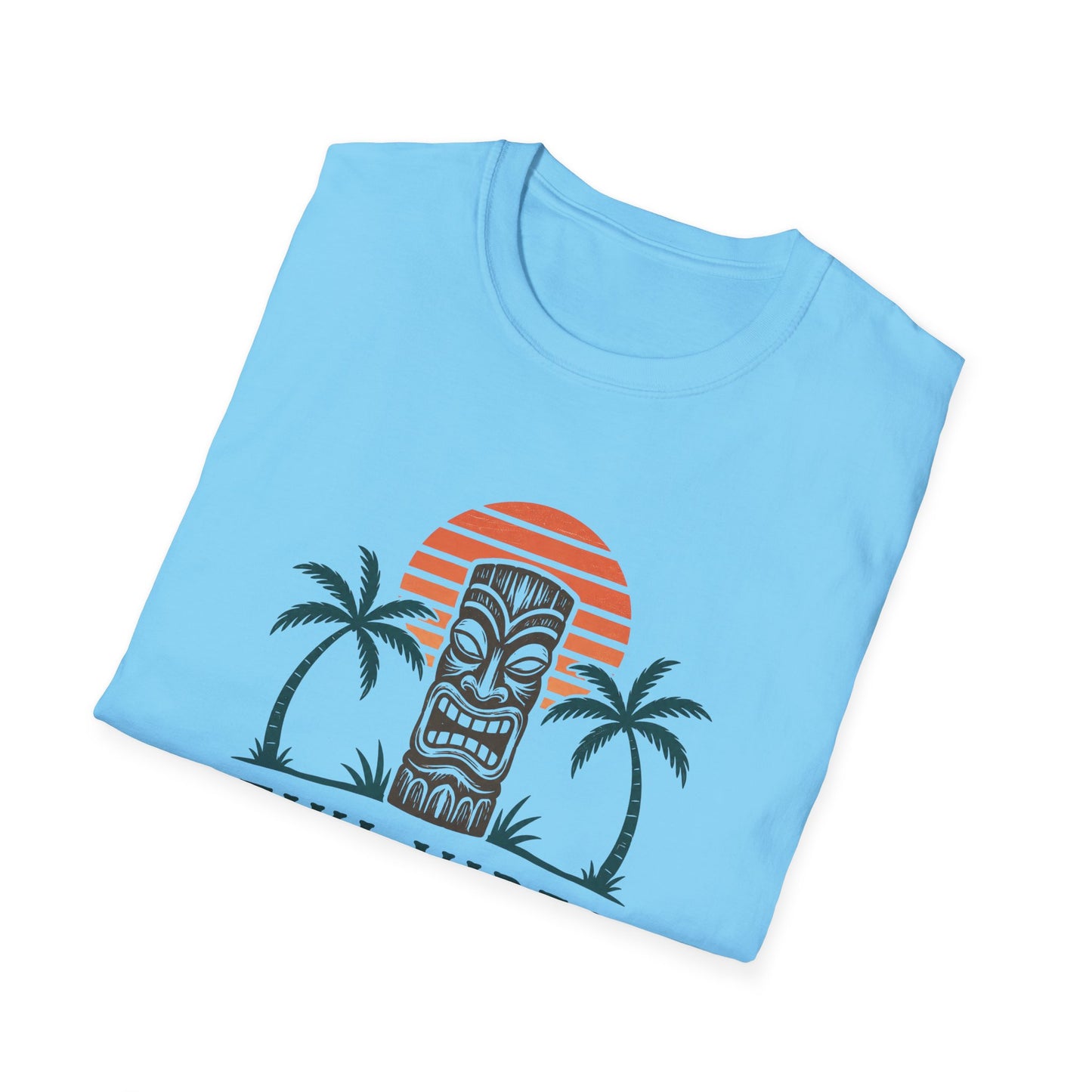 Tiki Vibes Sunset Tee (Palm Trees & Tiki Mask)