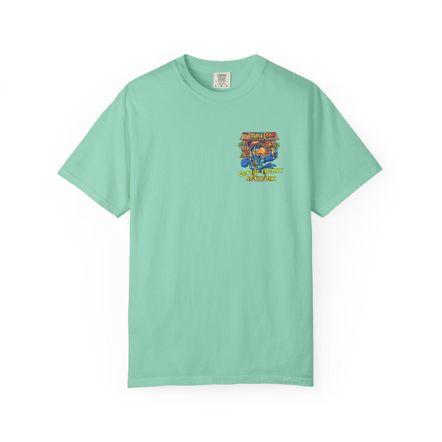 Gettin' Freaky at the Tiki Dancing Parrot Comfort Colors T-shirt