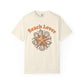 Beach Lover t-shirt with starfish and shell design on a beige background