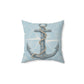 Light blue square pillow featuring central anchor illustration with rope