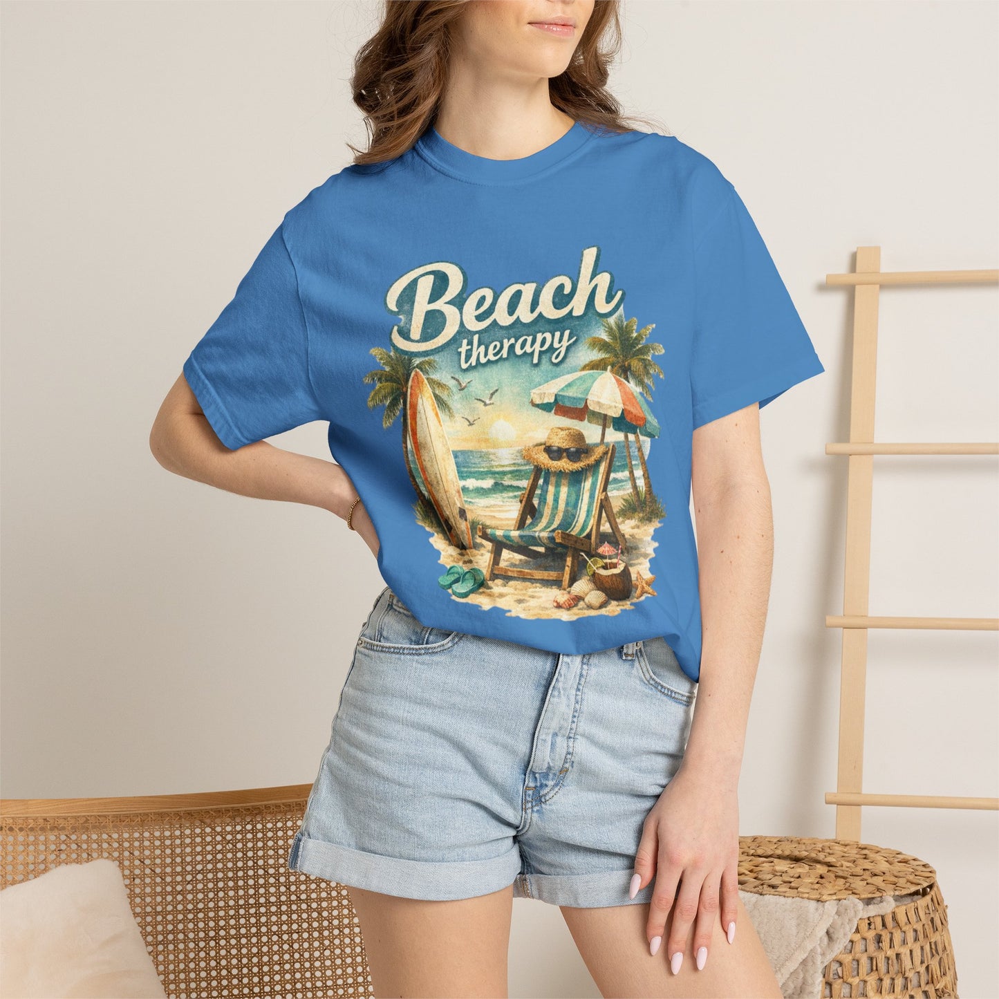 Beach Therapy T-Shirt — Vintage Surf Chair & Palm Graphic