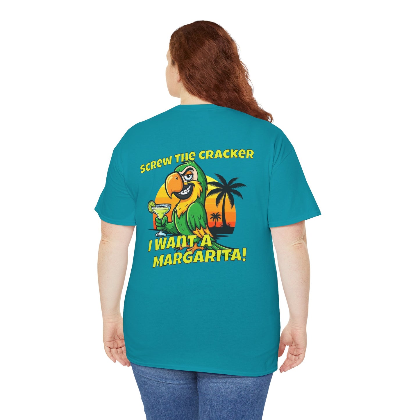 Screw the Cracker I Want a Margarita" T-Shirt Tropical Parrot Cocktail Tee