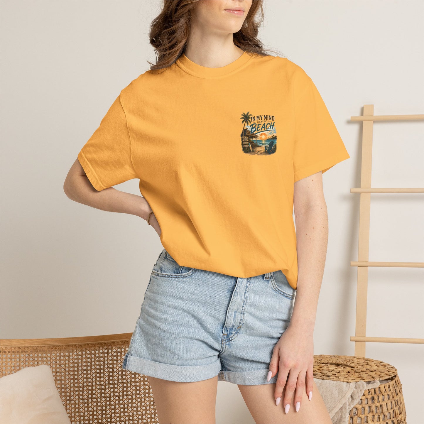 Beach Sunset T-Shirt — "In My Mind I'm at the Beach" Vintage Coastal Tee
