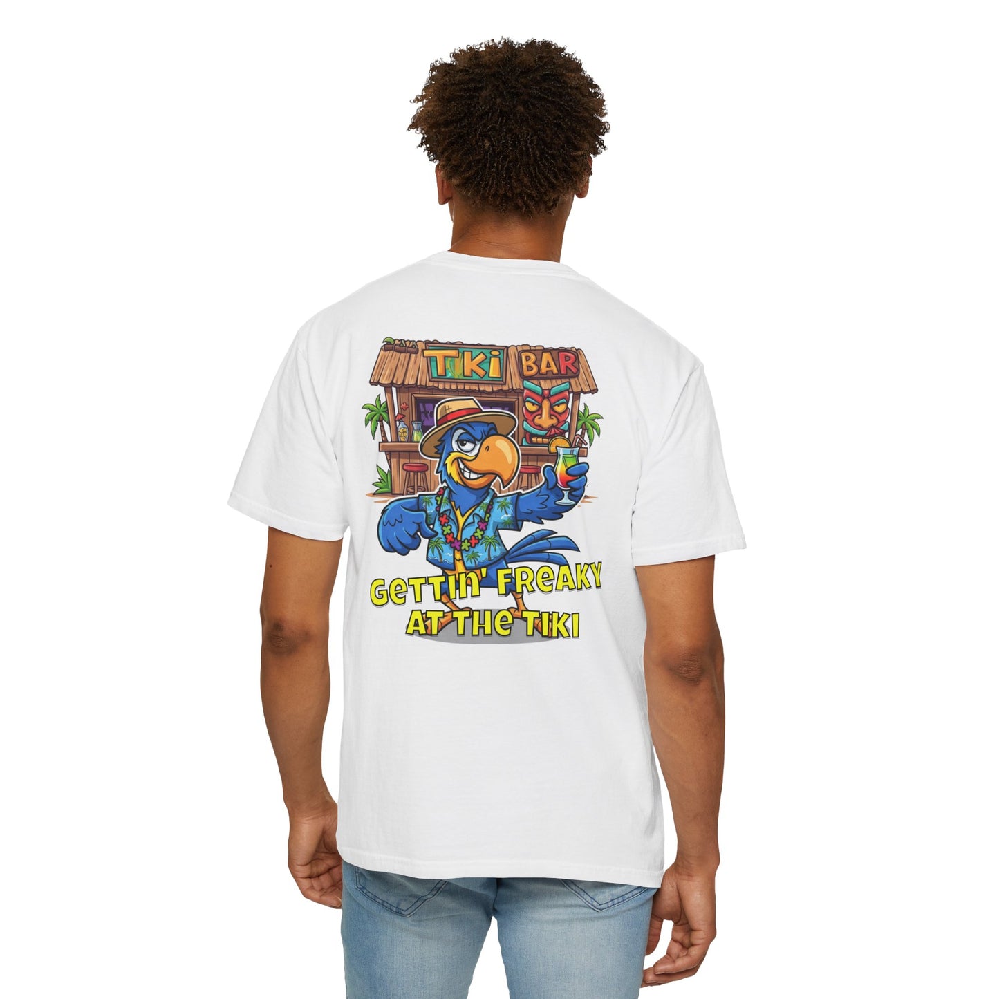 Gettin' Freaky at the Tiki Dancing Parrot Comfort Colors T-shirt