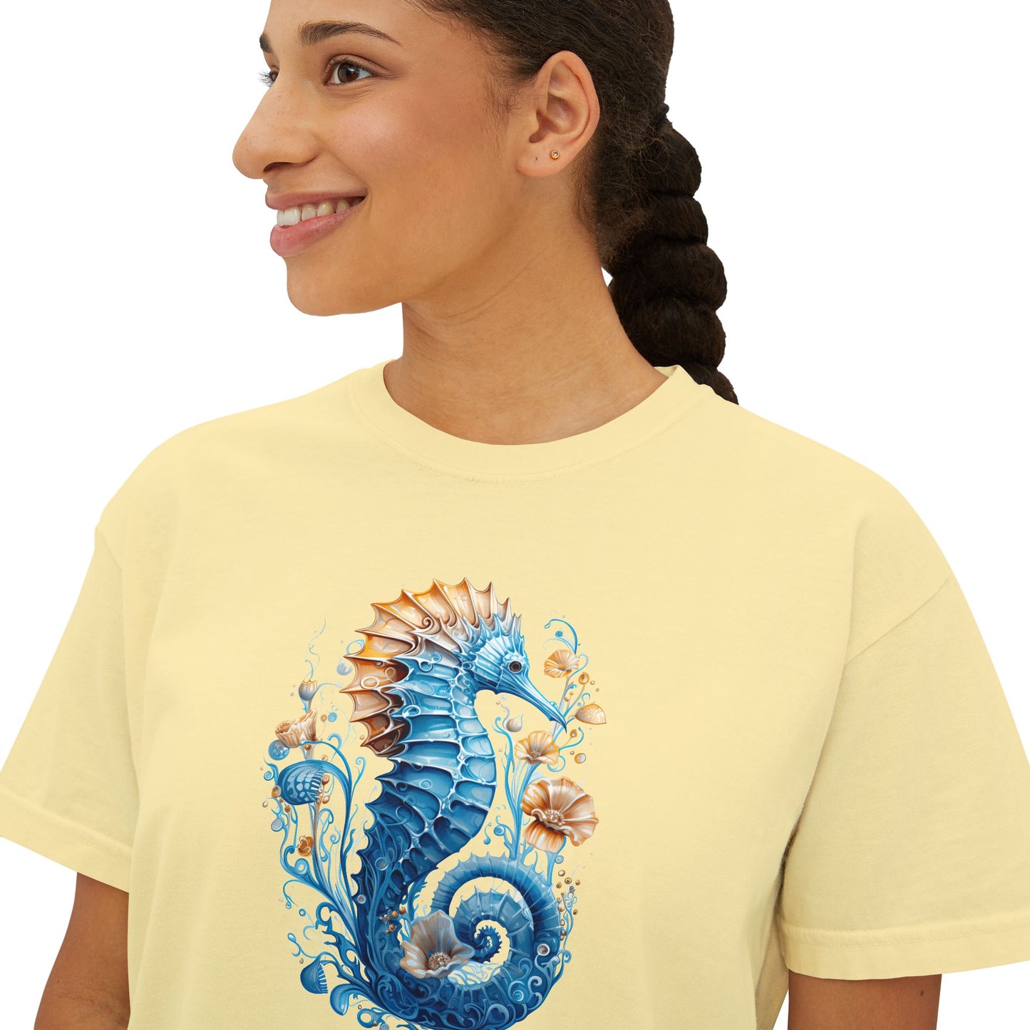 Seahorse Watercolor Women's Boxy Tee