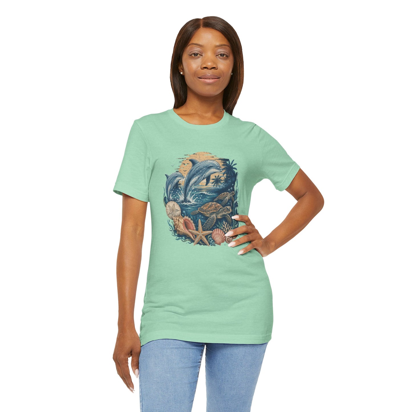 Ocean Life Tee — Vintage Dolphin & Seashell Beach Shirt