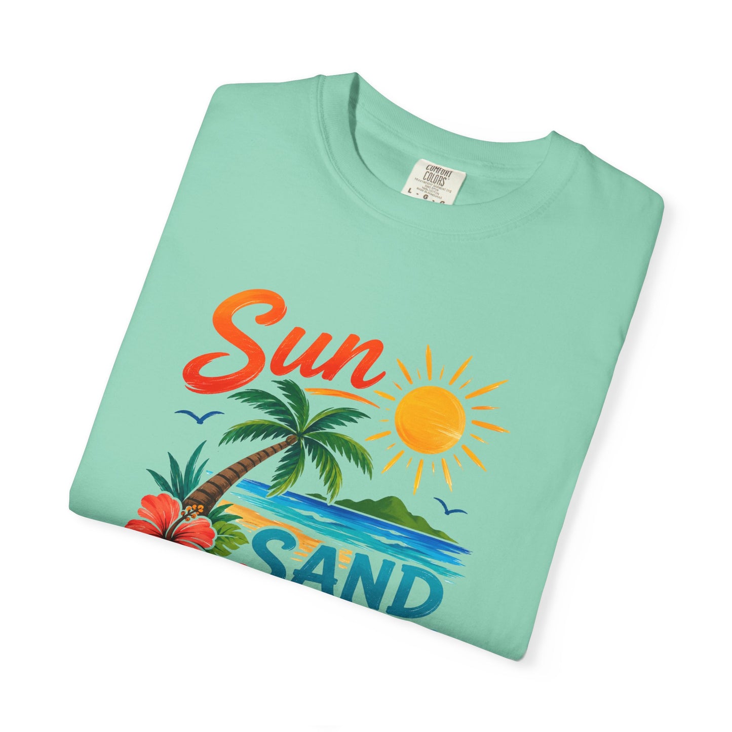 Sun, Sand & Sea T-Shirt – Tropical Beach Palm Tree Graphic Tee