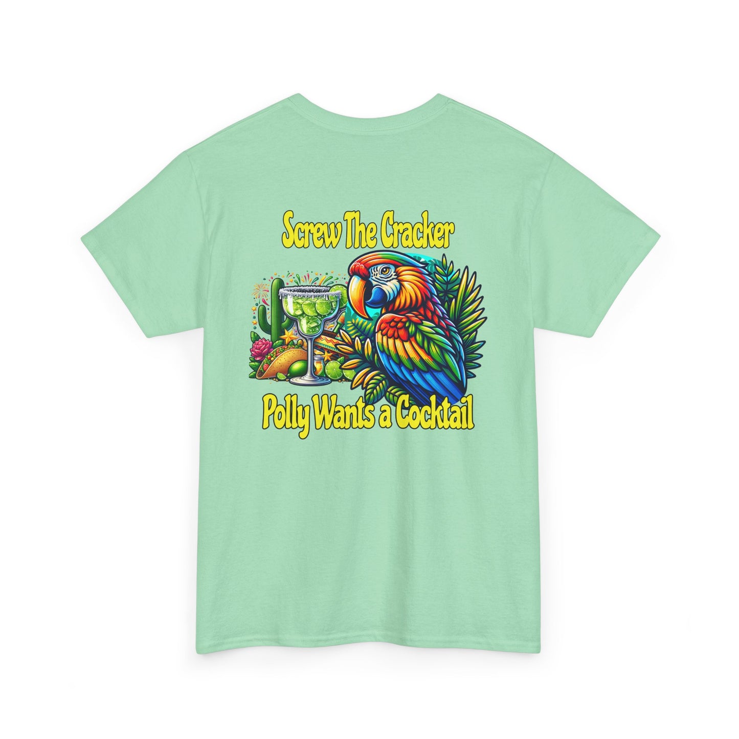 Cocktail Parrot Tee - Fun Retro Style, Unisex  Heavy Cotton T-Shirt, by Caribbean Rays