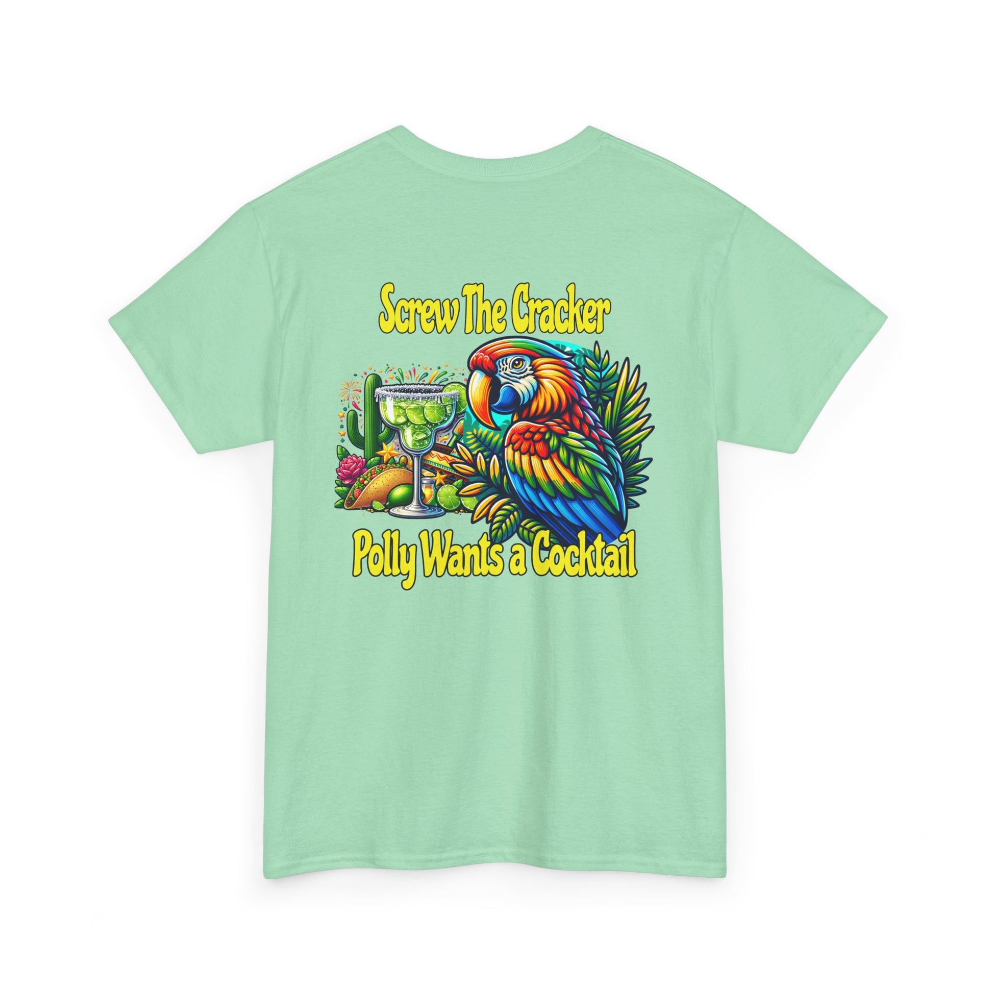 Cocktail Parrot Tee - Fun Retro Style, Unisex  Heavy Cotton T-Shirt, by Caribbean Rays
