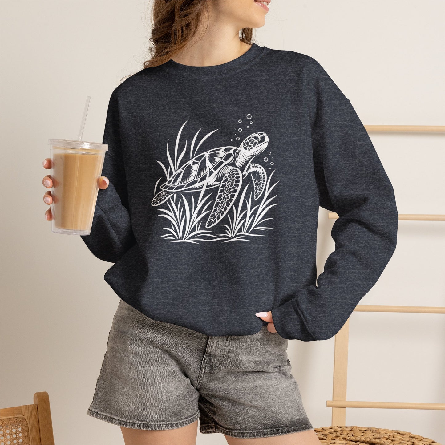 Sea Turtle Crewneck Sweatshirt — Hand-Drawn Marine Life Graphic