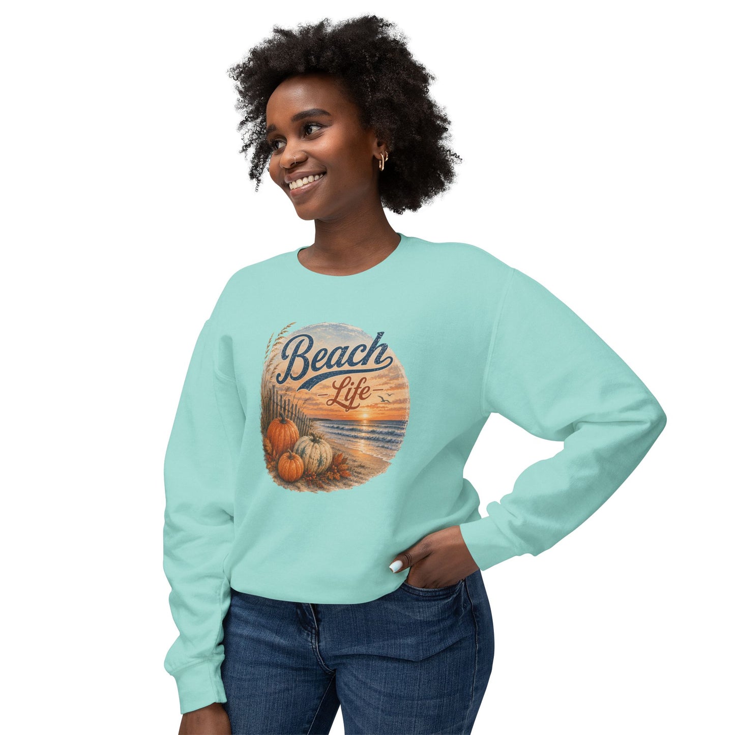 Beach Life Fall Pumpkin Lightweight Crewneck Sweatshirt