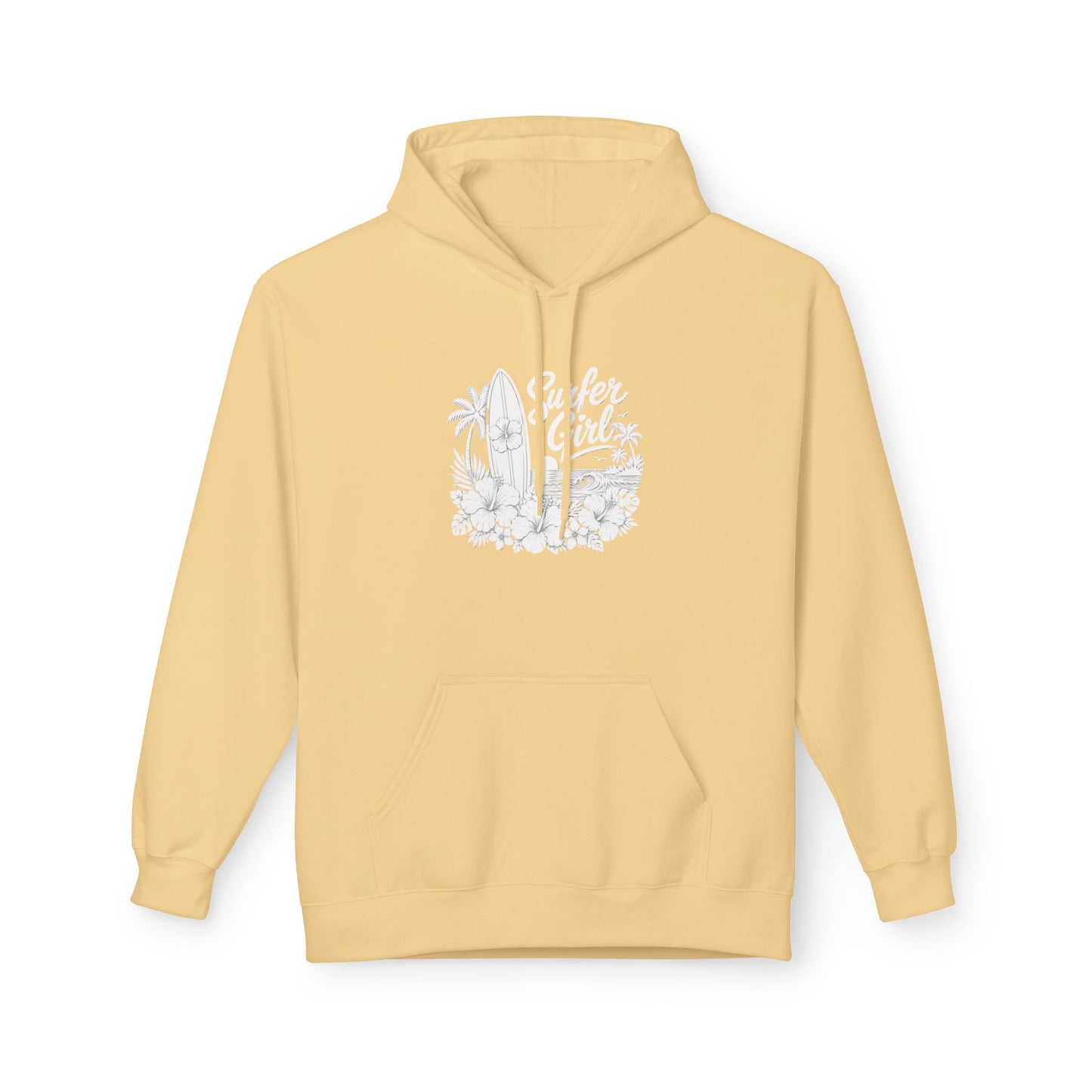 Surf Sketch Hoodie — Minimal Beach Palm Line Art Sweatshirt
