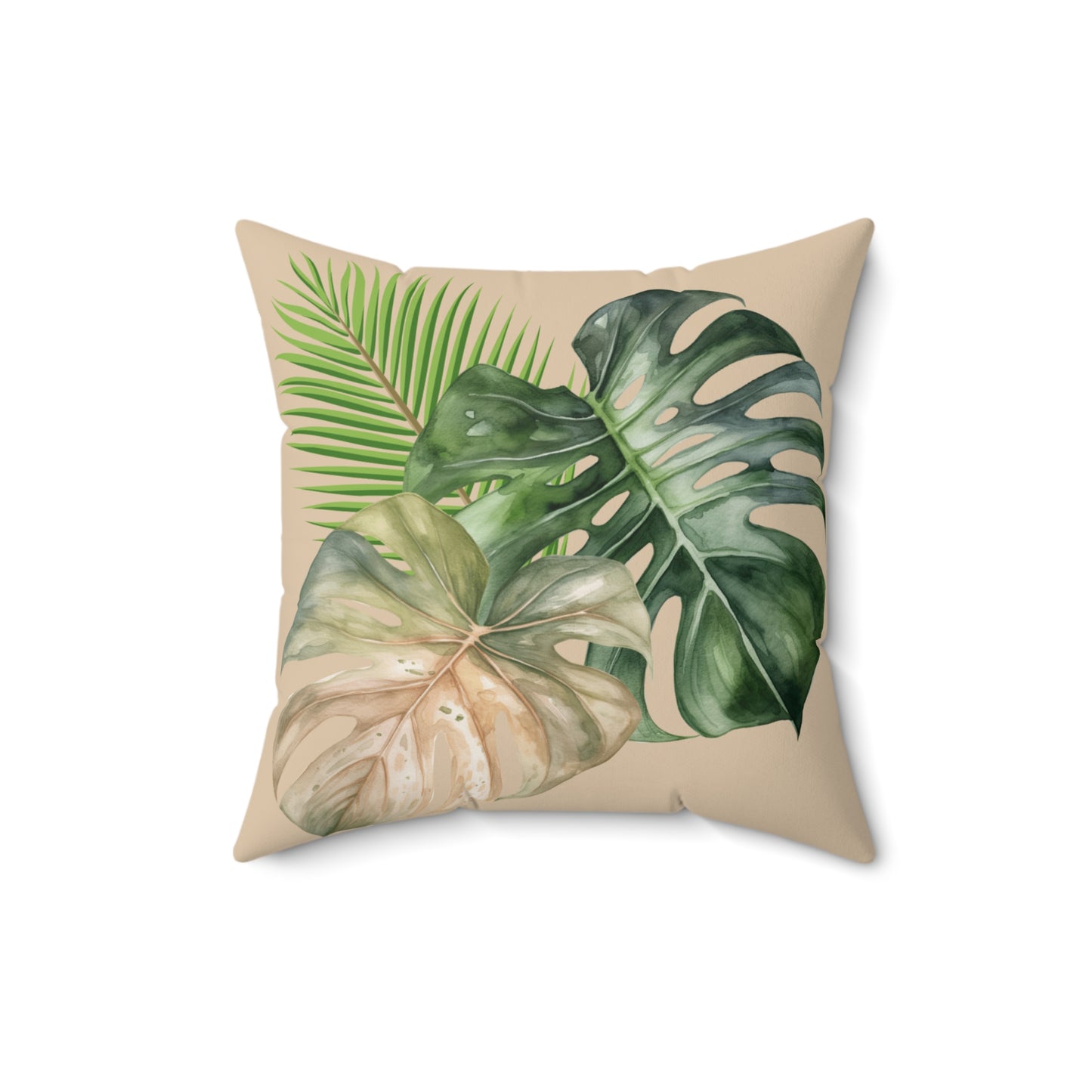 Tropical Leaves Spun Polyester Square Pillow on Caribbean Rays