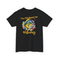 Black t-shirt with a fish graphic and 'I'm hooked on fishing' text on a white background