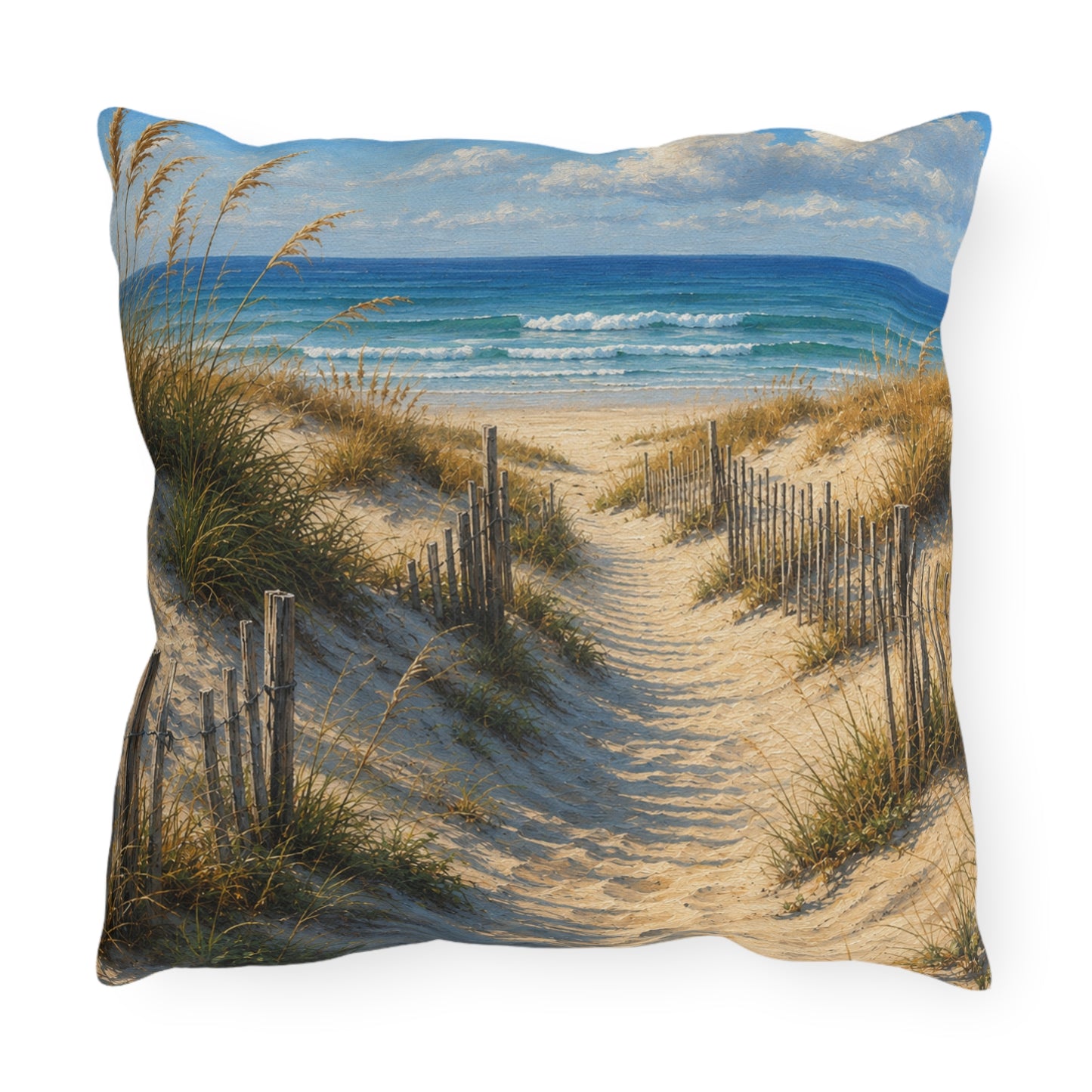 Coastal Dune Outdoor Pillow — Beach Path Scenic Throw Pillow for Patio & Porch