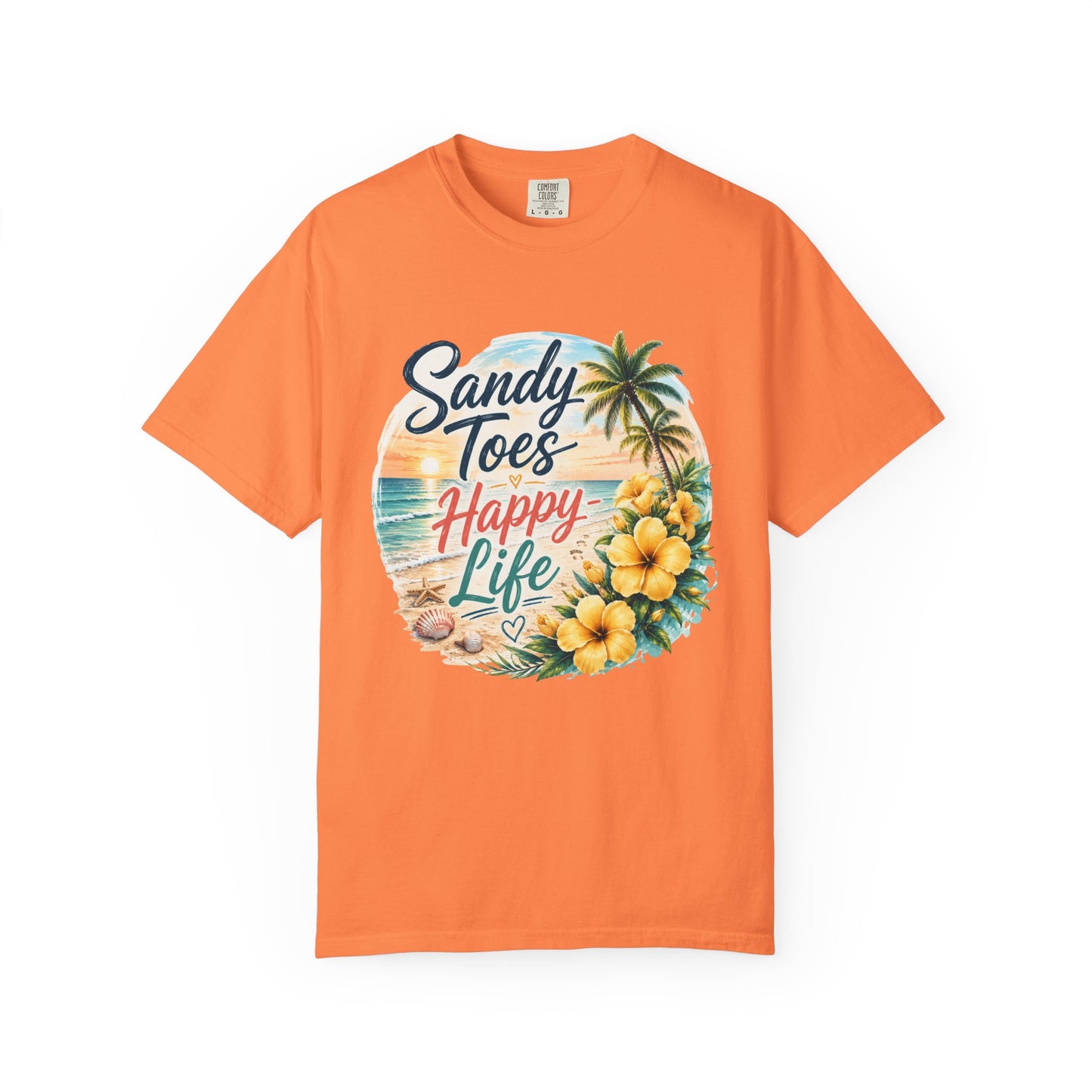 Sandy Toes Happy Life T-Shirt — Tropical Beach Vacation Tee