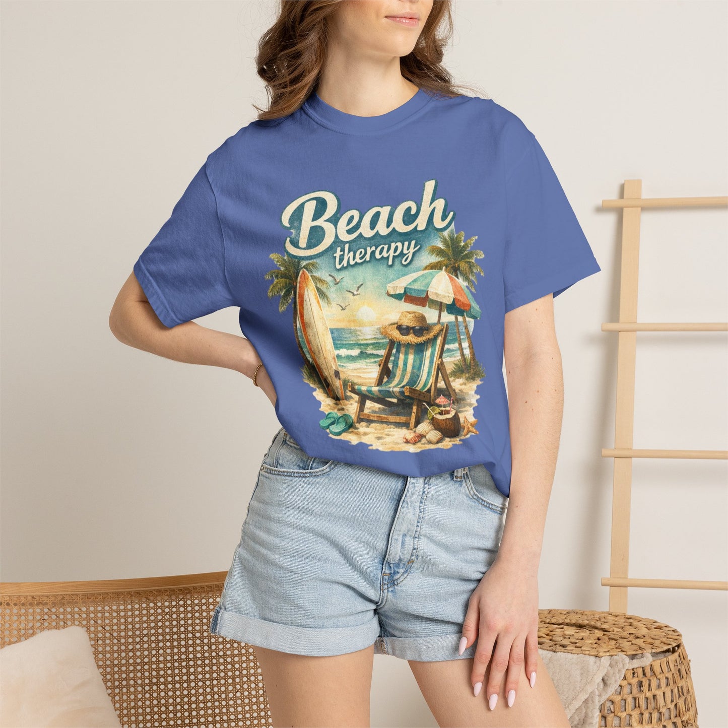 Beach Therapy T-Shirt — Vintage Surf Chair & Palm Graphic