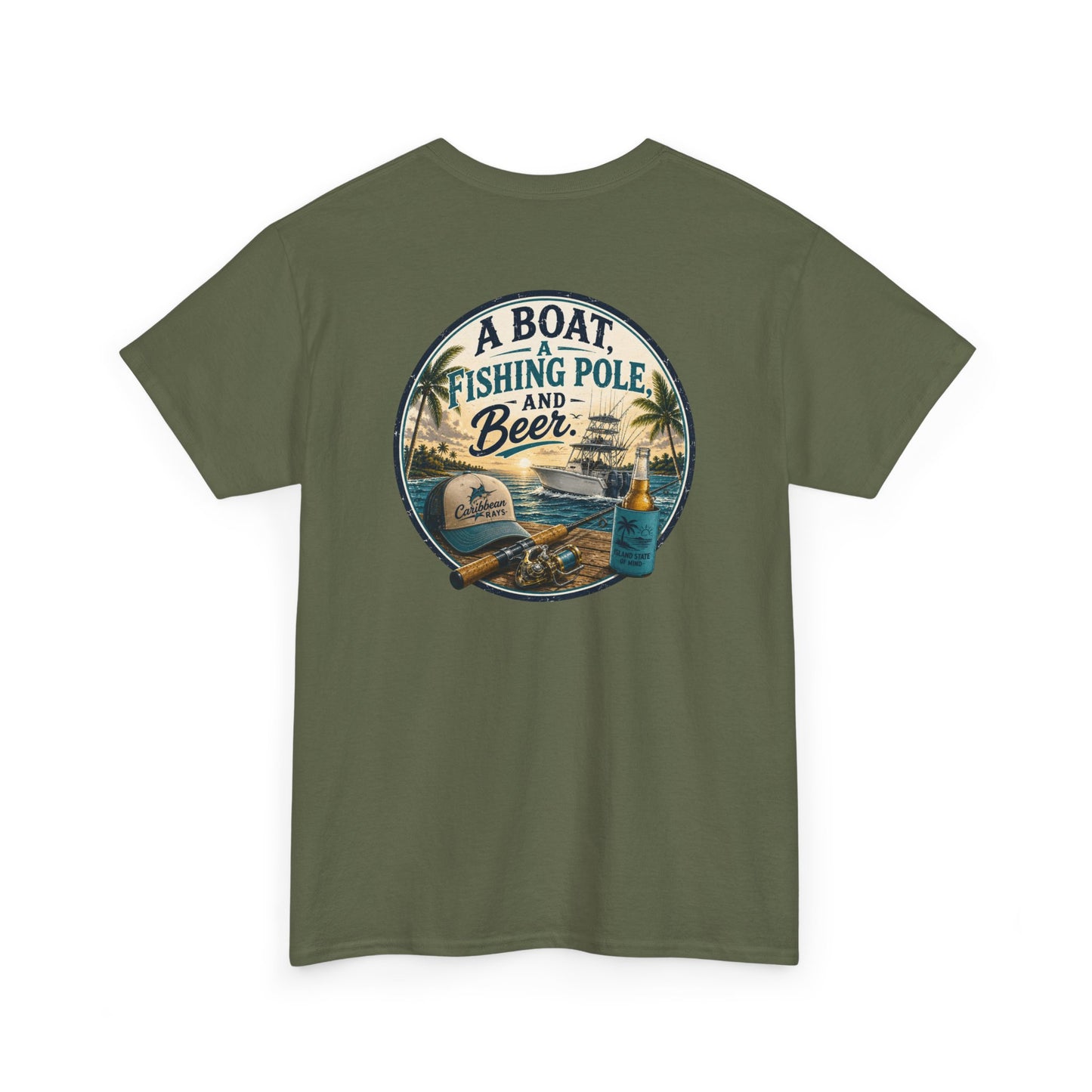 T-Shirt — "A Boat, Fishing Pole and Beer" Vintage Fishing Graphic Tee