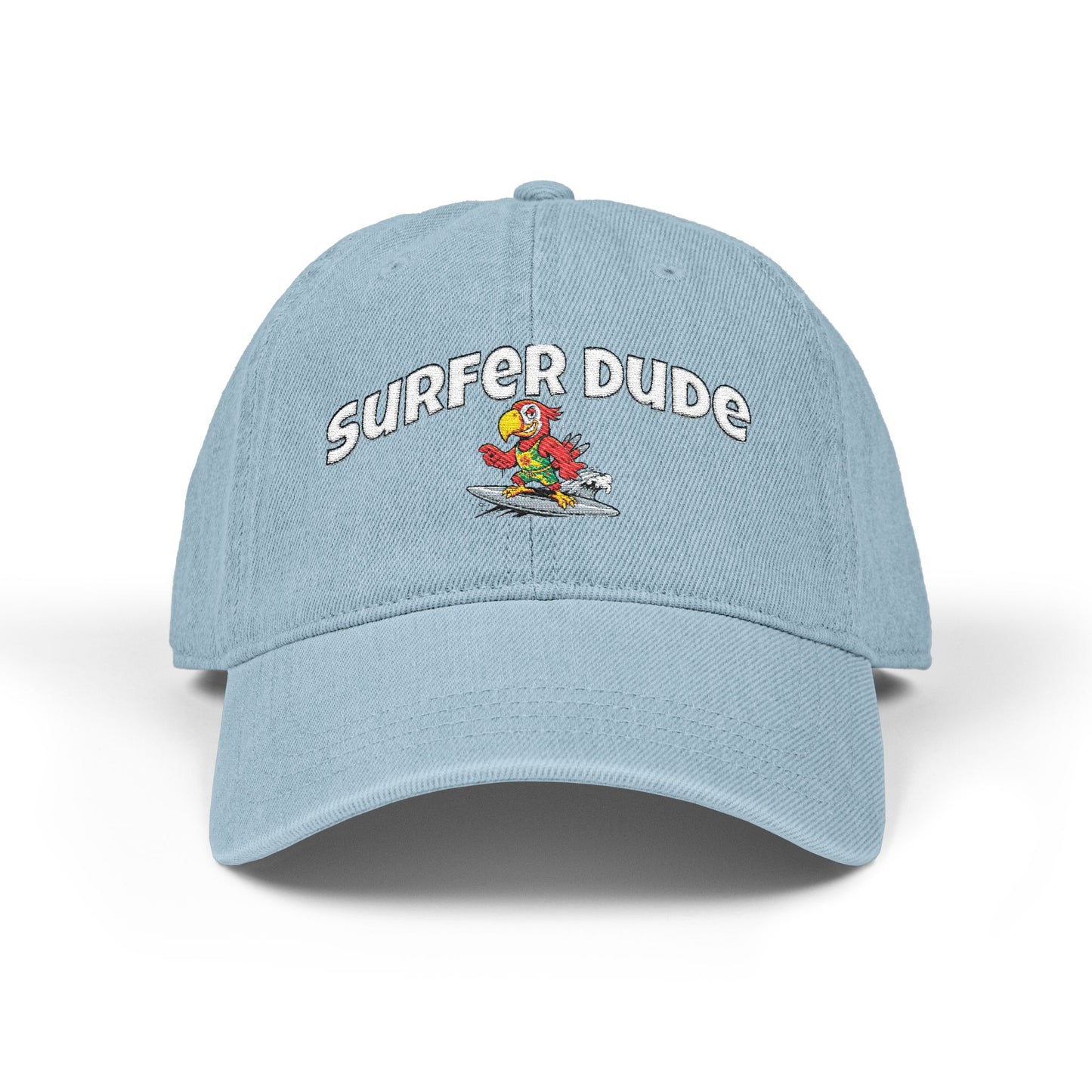 Surfing Dude Embroidered Denim Hat — 'Surfer Dude' Wave & Sun Cap
