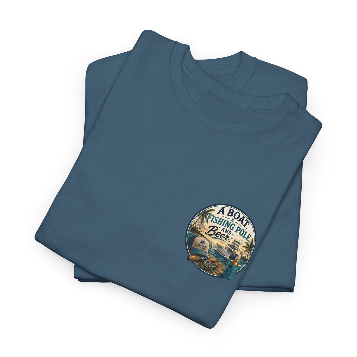 T-Shirt — "A Boat, Fishing Pole and Beer" Vintage Fishing Graphic Tee