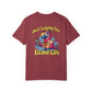 Maroon t-shirt with a colorful parrot graphic and 'Just Living the Island Life' text on a white background