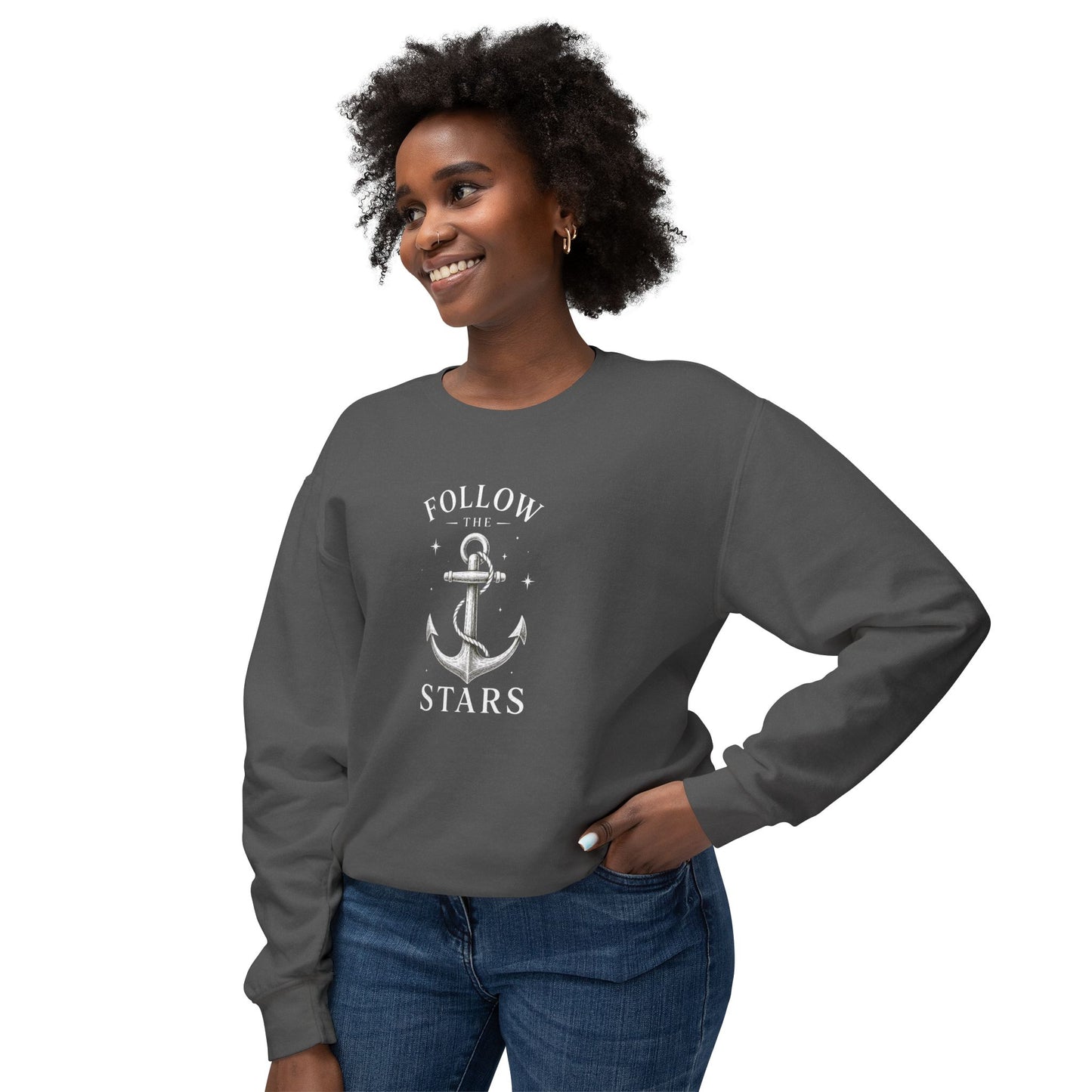 Anchor 'Follow the Stars' Crewneck Sweatshirt — Nautical Vintage Anchor Graphic