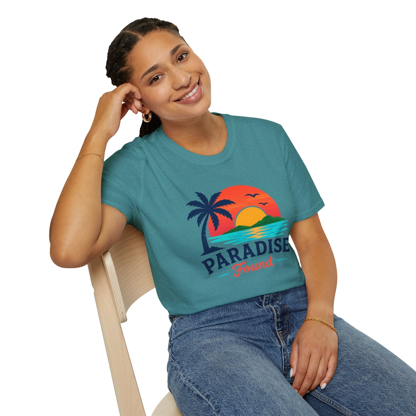 Paradise Found T‑Shirt — Retro Sunset Palm Beach Tee
