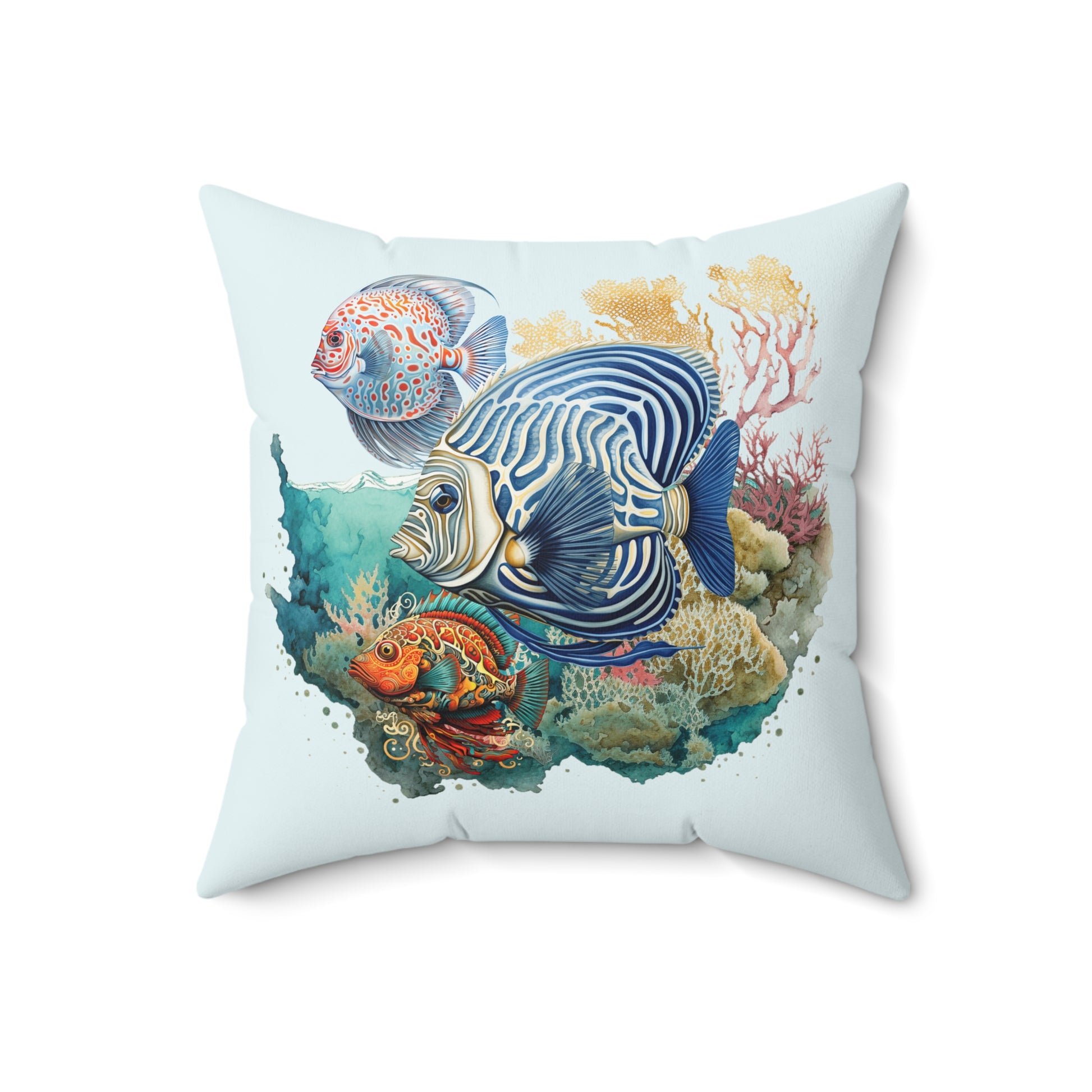 Coral Fish Scene Right Spun Polyester Square Pillow - at Caribbean Rays