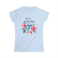 Light blue t-shirt with flip flop and floral design on a white background