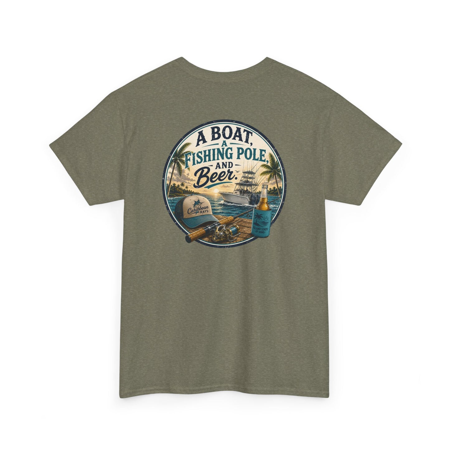 T-Shirt — "A Boat, Fishing Pole and Beer" Vintage Fishing Graphic Tee