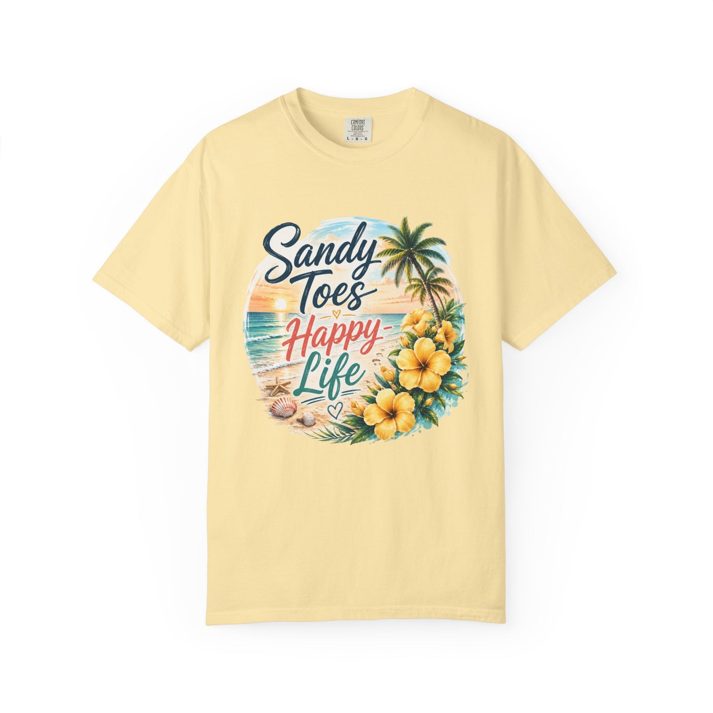 Sandy Toes Happy Life T-Shirt — Tropical Beach Vacation Tee