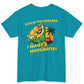 Turquoise t-shirt with a parrot graphic and text on the back