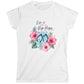 White t-shirt with flip flop design and text 'Life is better in flip flops' on a white background