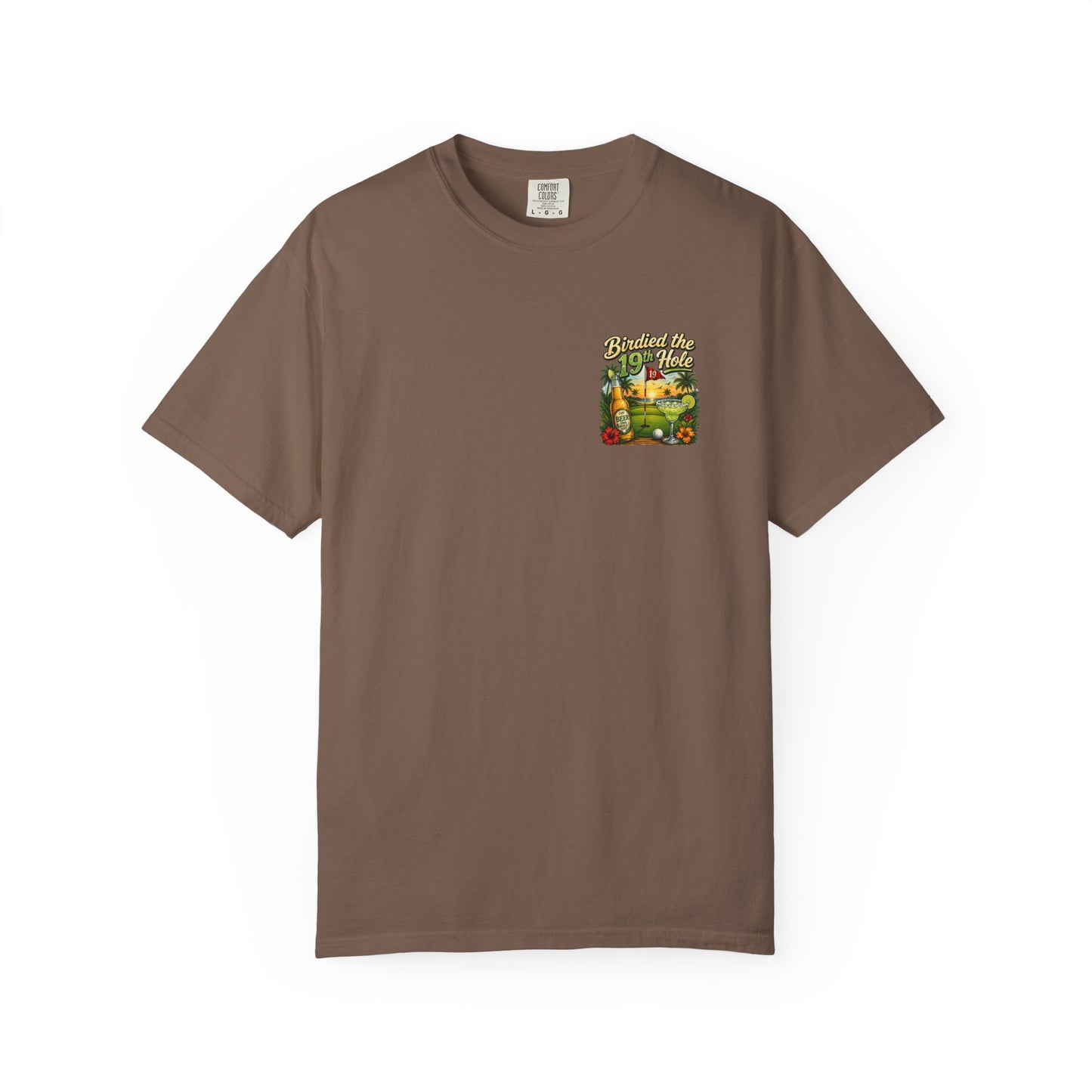 Golf T-Shirt — 'Birdied the 19th Hole' Tropical Golf Beer Design