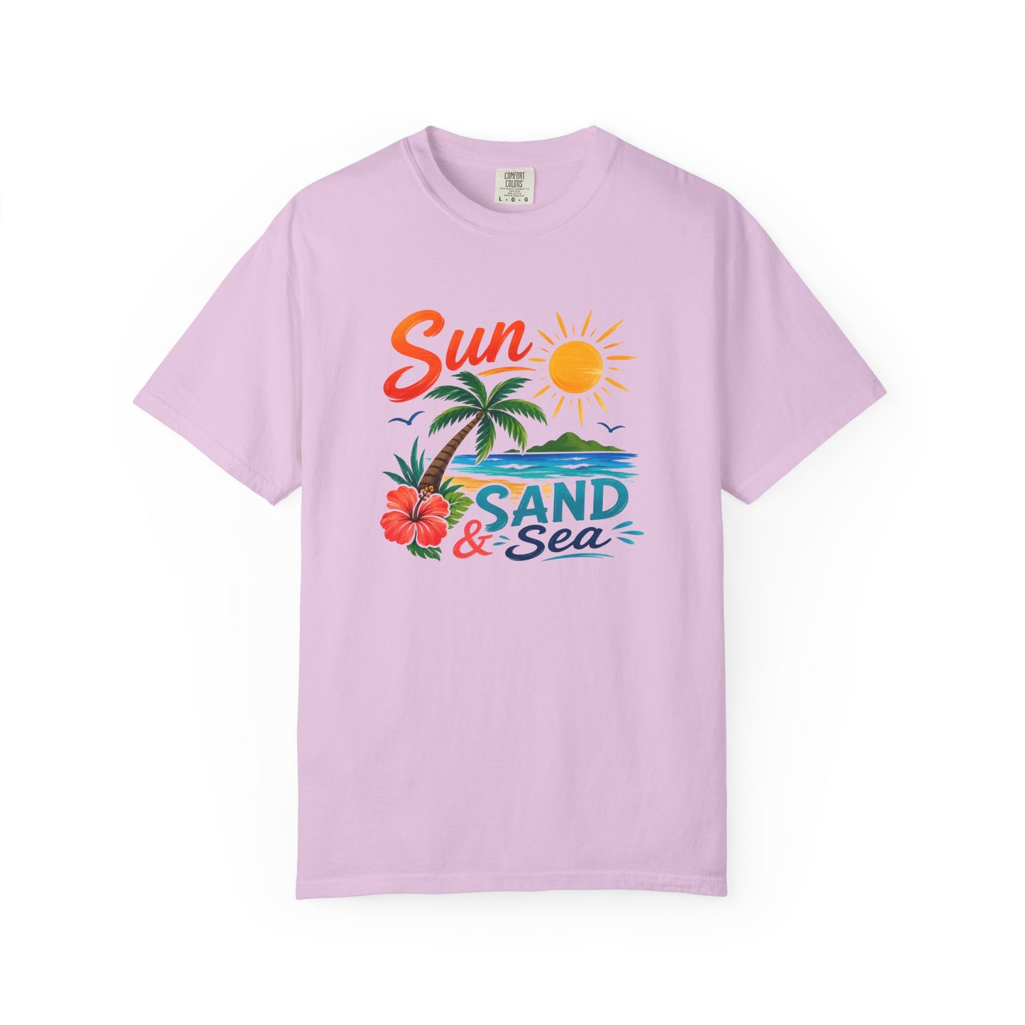 Sun, Sand & Sea T-Shirt – Tropical Beach Palm Tree Graphic Tee