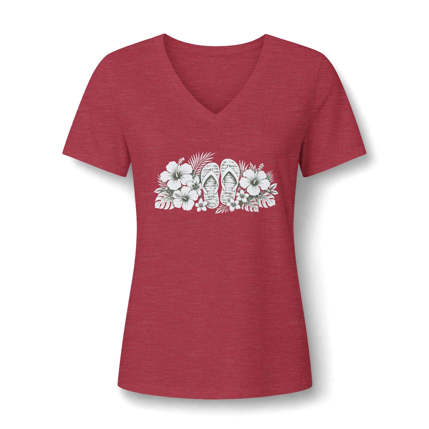 Floral Flip-Flop V-Neck Tee — Women's Tropical Beach Shirt