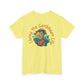 Yellow t-shirt with a parrot graphic and 'Living the Caribbean Life' text on a white background