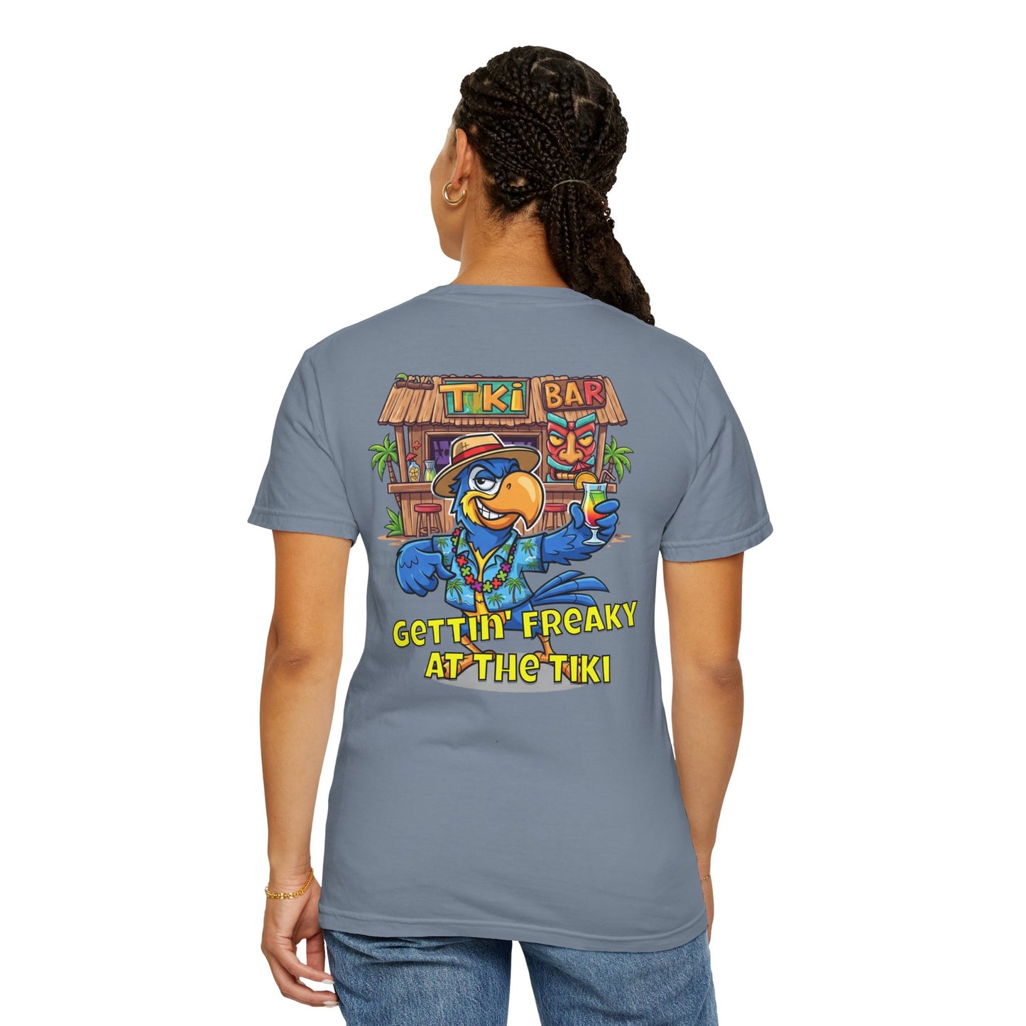 Gettin' Freaky at the Tiki Dancing Parrot Comfort Colors T-shirt