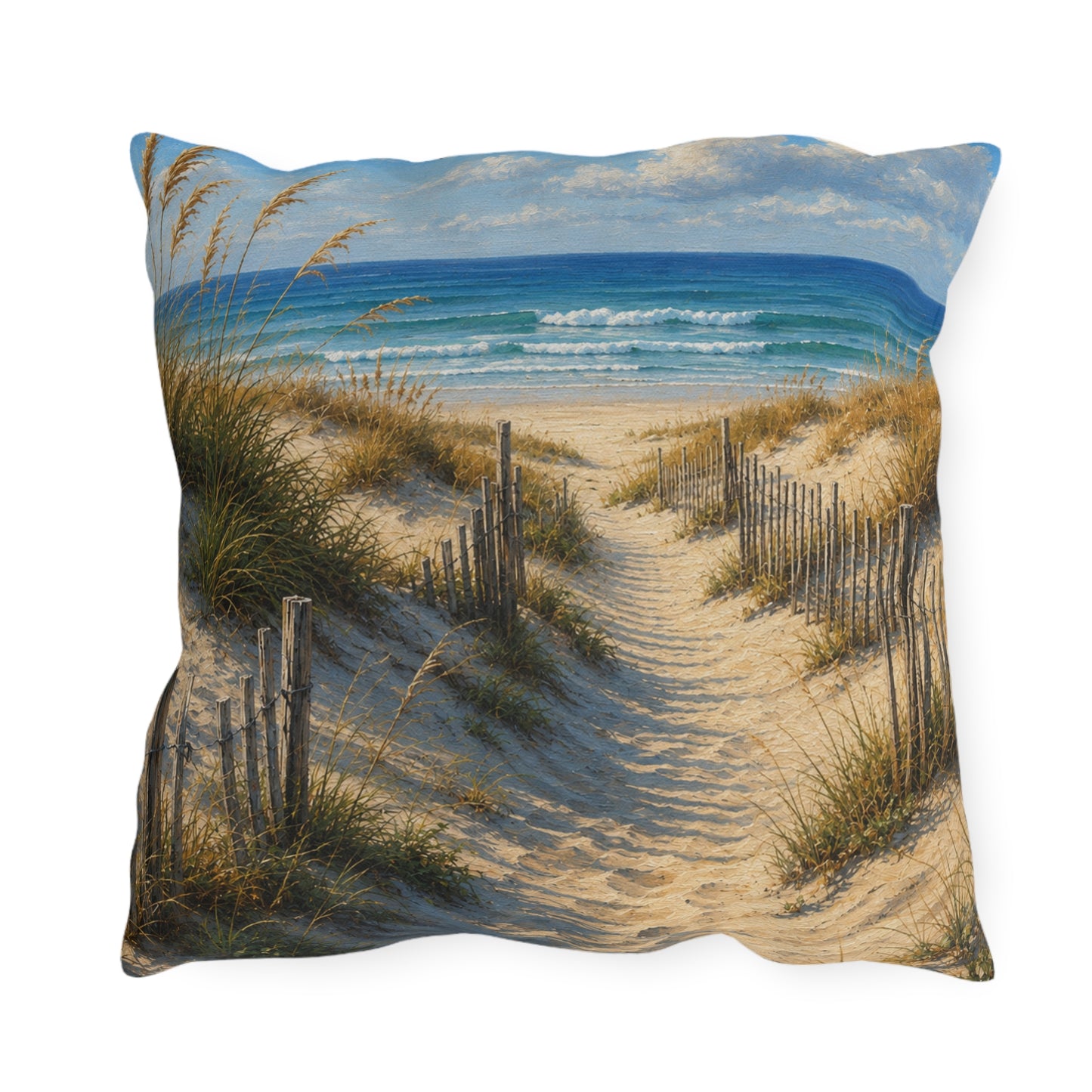 Coastal Dune Outdoor Pillow — Beach Path Scenic Throw Pillow for Patio & Porch