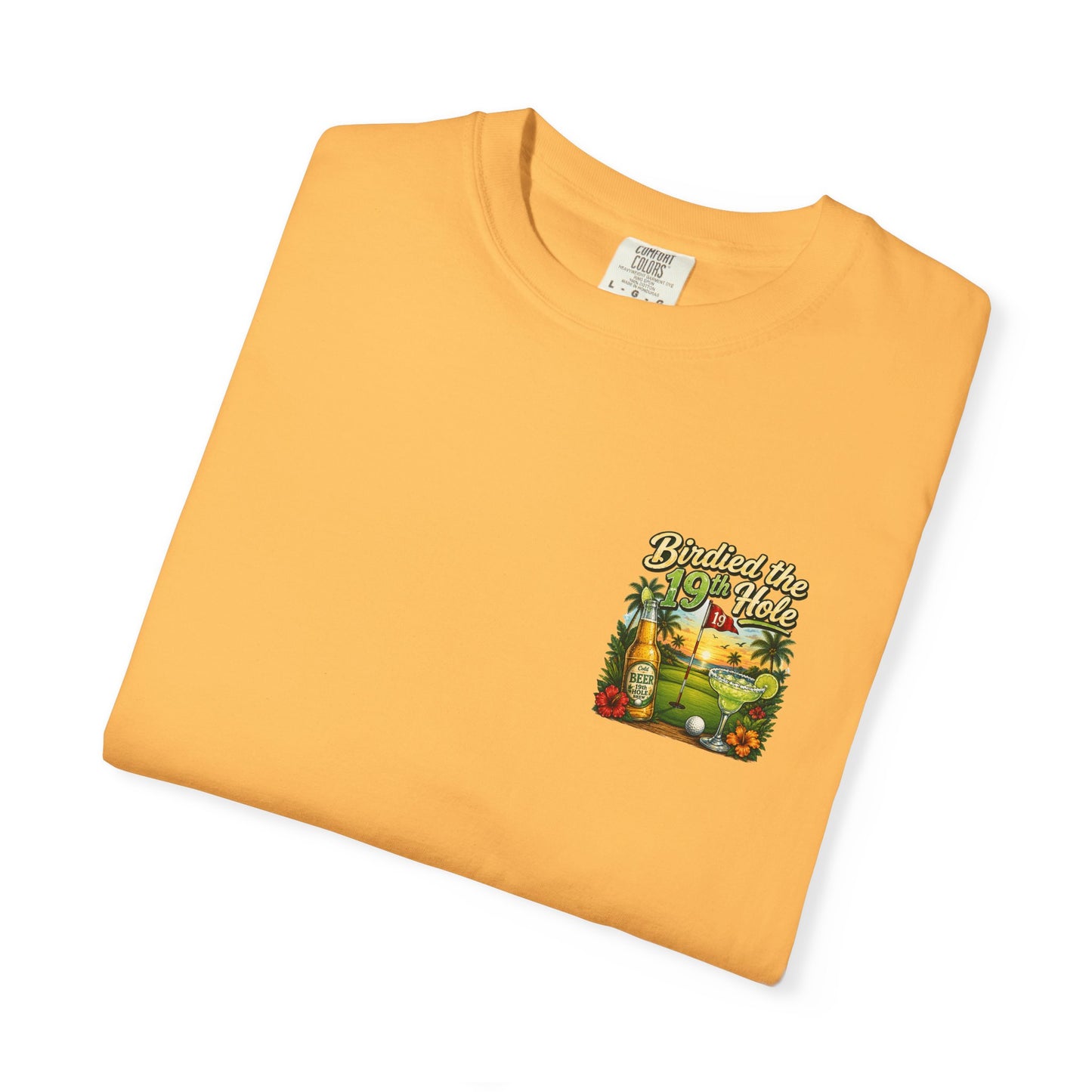 Golf T-Shirt — 'Birdied the 19th Hole' Tropical Golf Beer Design