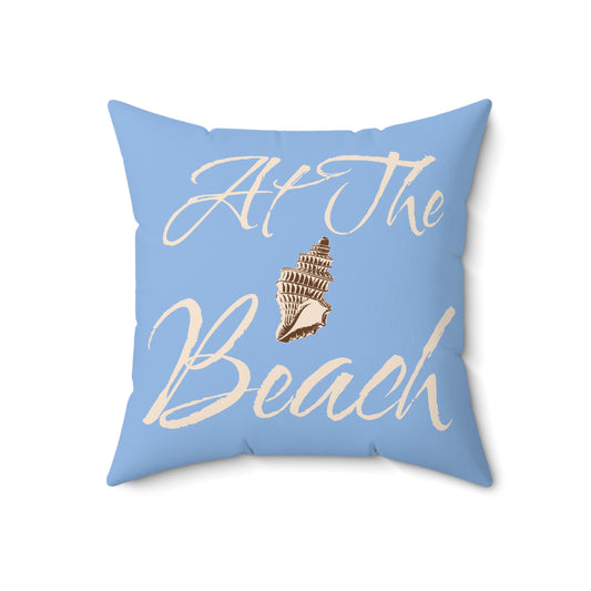 At The Beach Blue Spun Polyester Square Pillow on Caribbean Rays