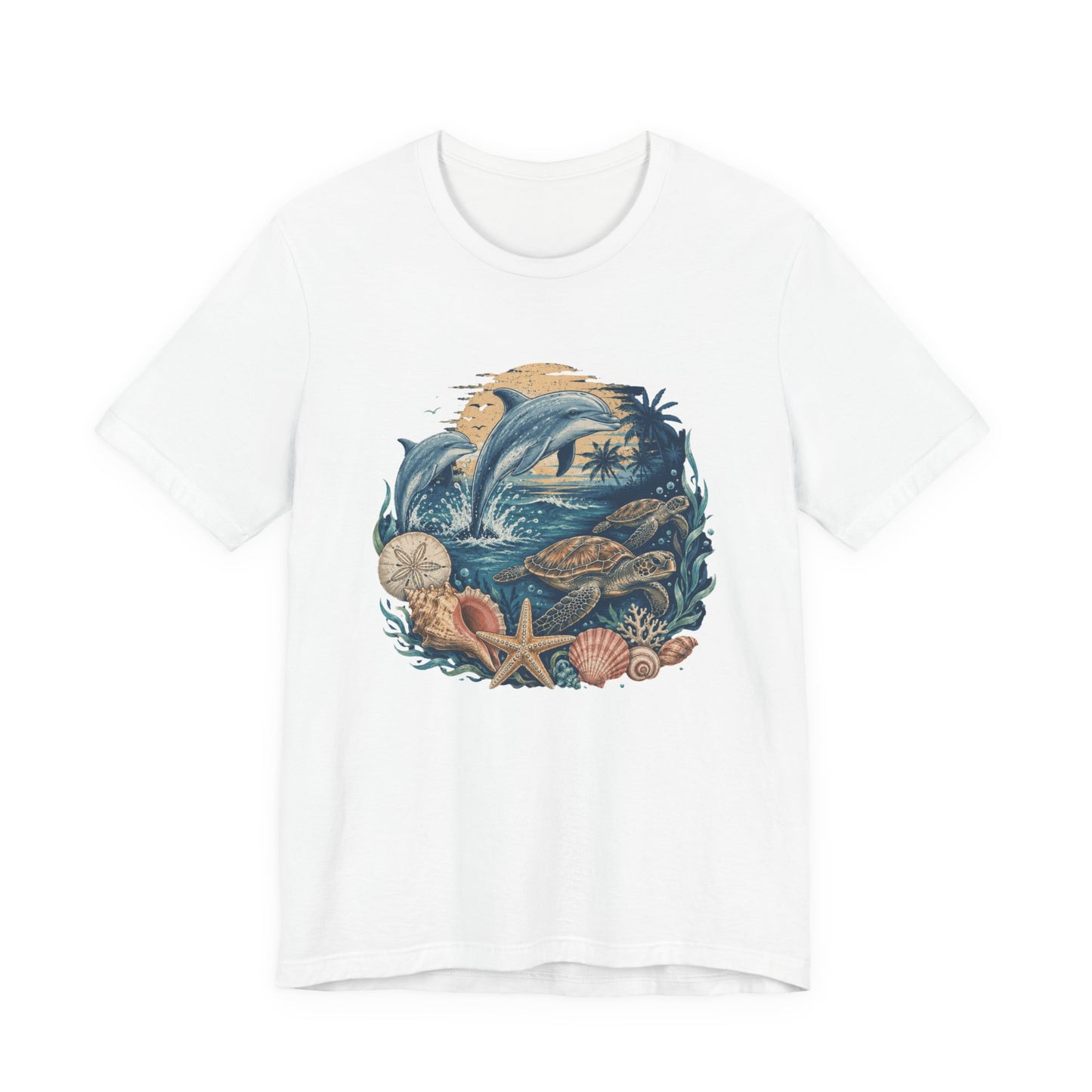 Ocean Life Tee — Vintage Dolphin & Seashell Beach Shirt