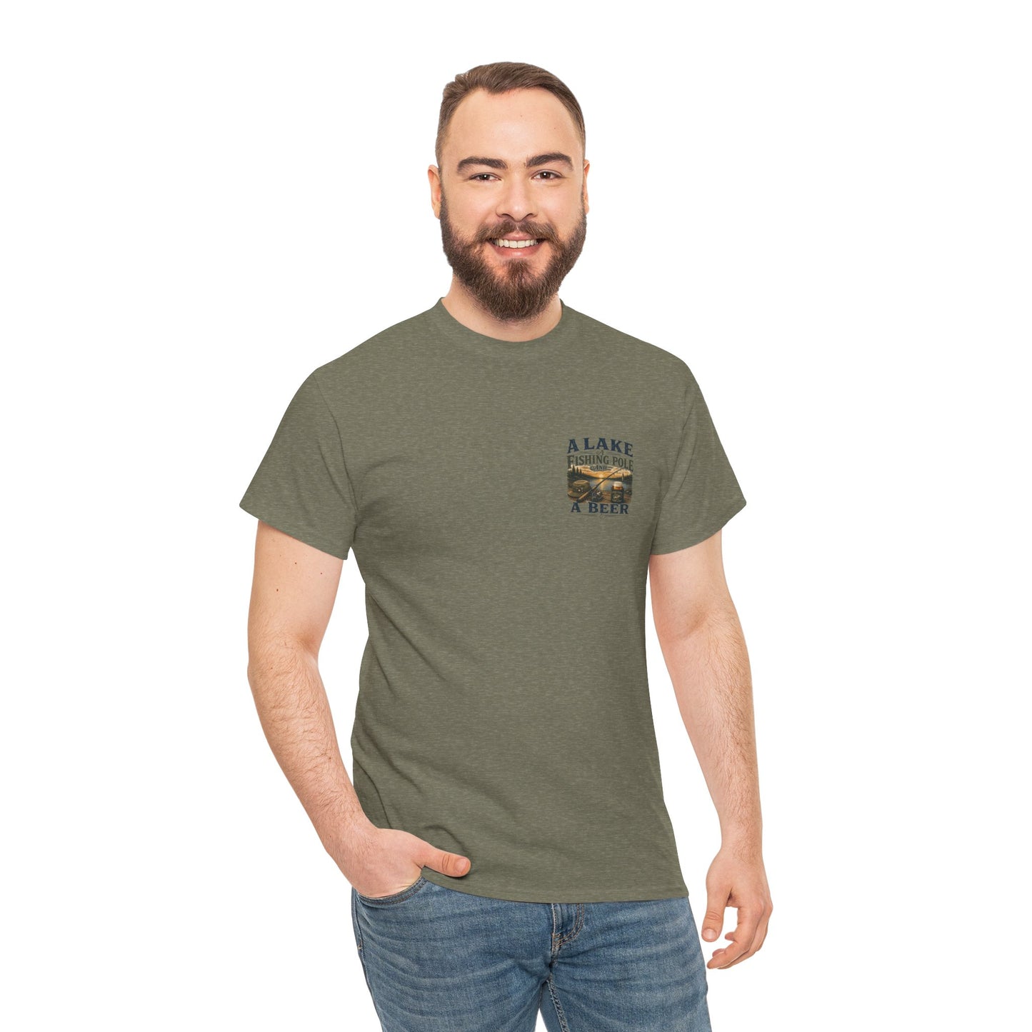 Fishing Tee — "A Lake, A Fishing Pole, A Beer" Graphic Shirt