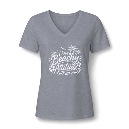 Beachy Attitude V-Neck Tee — Women's Relaxed Heather Graphic T-Shirt
