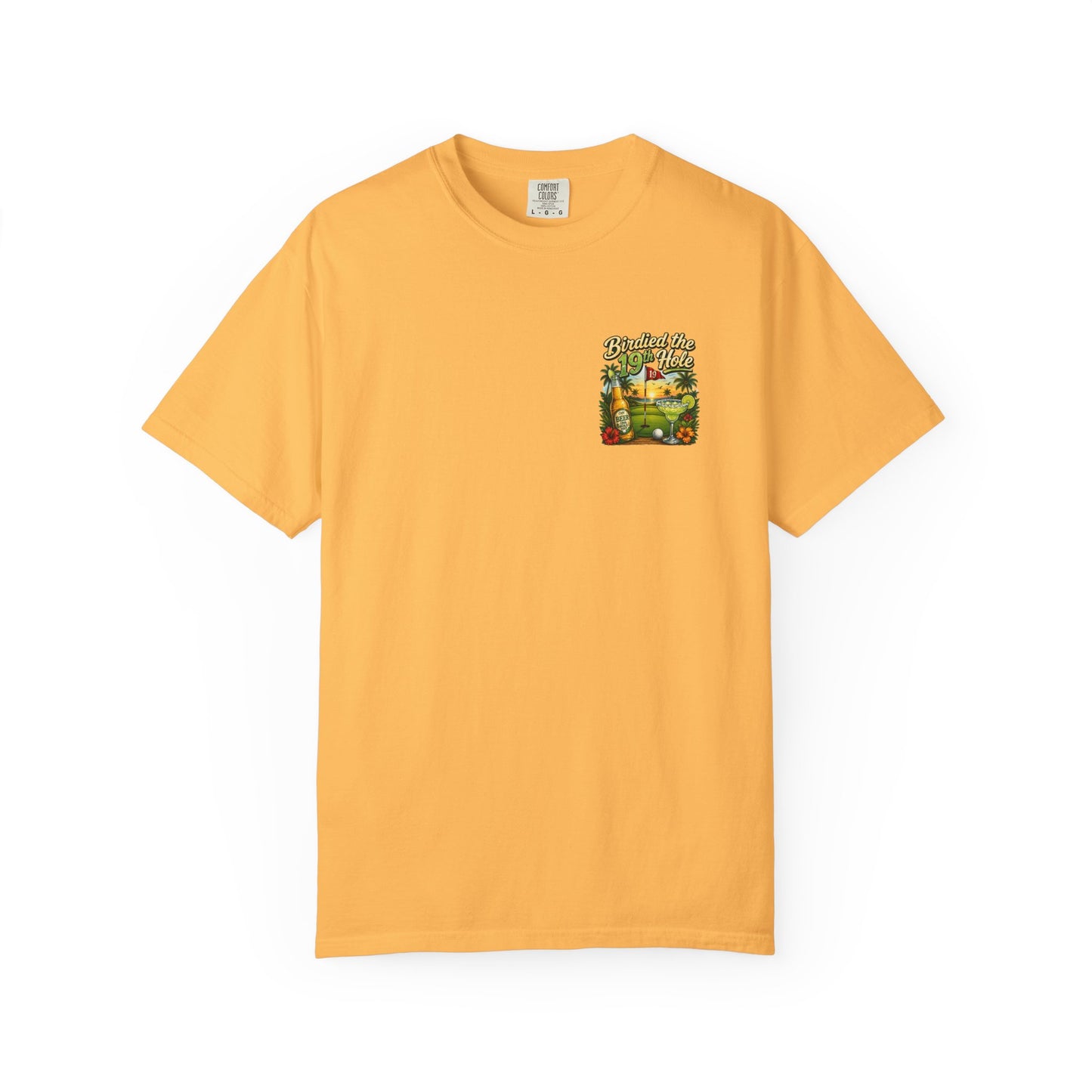 Golf T-Shirt — 'Birdied the 19th Hole' Tropical Golf Beer Design
