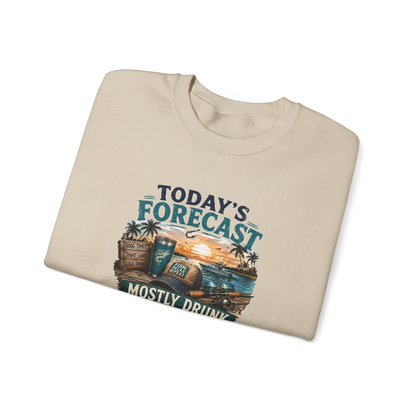 Crewneck Sweatshirt — "Today's Forecast: Mostly Drunk with a Chance of Fishing" Vintage Fishing Crewneck